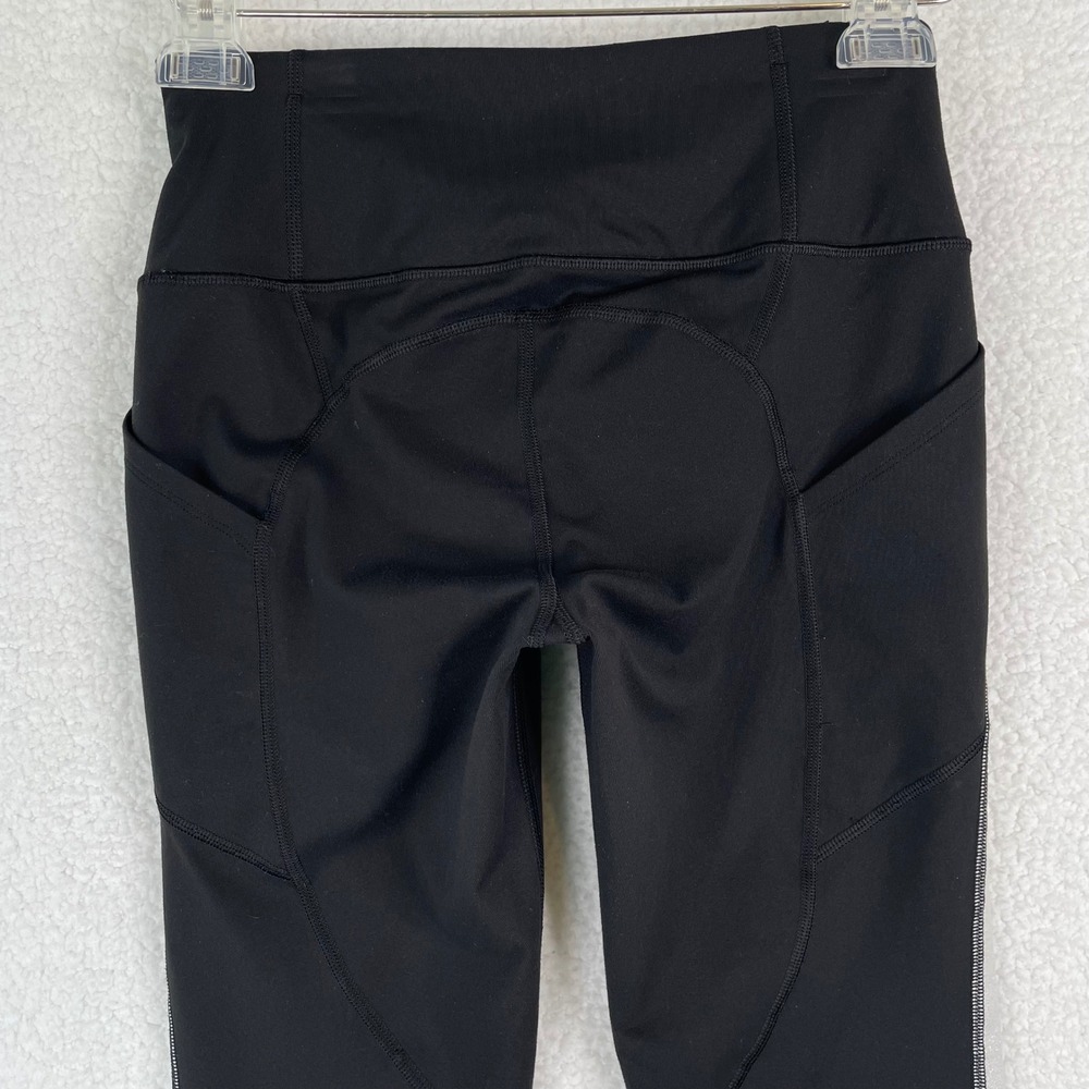 Victoria Sport Knockout High Rise Leggings Black Silver Stripe Pockets Small - Picture 3 of 9